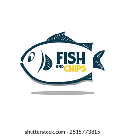 Logotipo de pescado y papas fritas Anuncio emblema Ilustración vectorial Plantilla