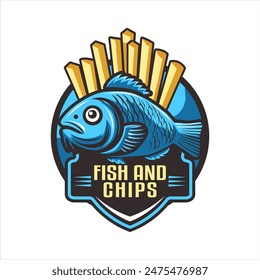 fish and chips logo sticker banner emblem vector illustration template