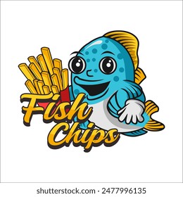 Plantilla de Ilustración vectorial de emblema de Anuncio de etiqueta engomada con logotipo de fish and chips