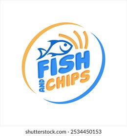 peixe e chips logotipo adesivo banner emblema modelo de ilustração vetor