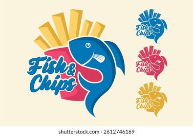 fish and chips logo sticker vector illustration template brand identity and street food restaurant business