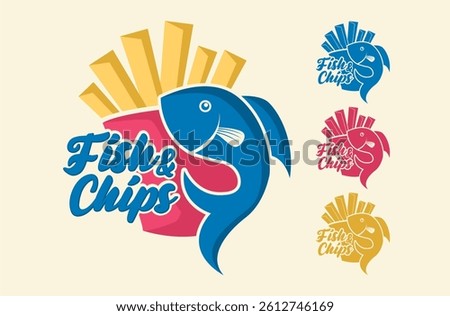 fish and chips logo sticker vector illustration template brand identity and street food restaurant business