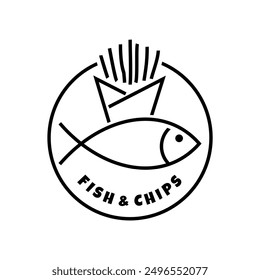 Fish and chips logo vector black and white in circle