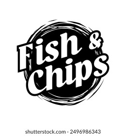 Fish and chips logo vector black and white in circle