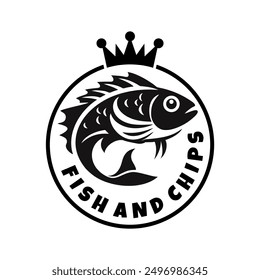 Fish and chips logo vector black and white in circle