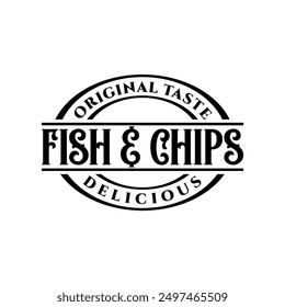 Fish and chips logo vector black and white in circle