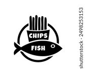 Fish and chips logo vector illustration template black and white. Lettering