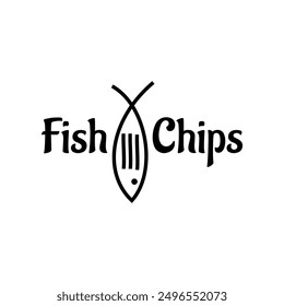 Fish and chips logo vector illustration template. Vector lettering sign. Black and white