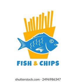 Logotipo de pescado y patatas fritas. Plantilla de Ilustración vectorial del logotipo. Signo de letras. Símbolo de letras de tipografía