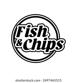 Fish and chips logo vector illustration template in circle. Black and white