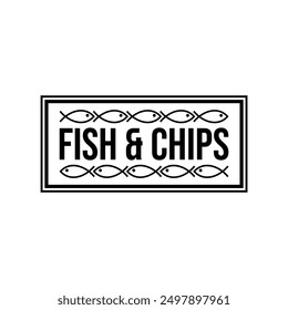 Fish and chips logo vector illustration template black and white. Lettering