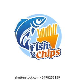 Fish and chips logo vector illustration template in circle