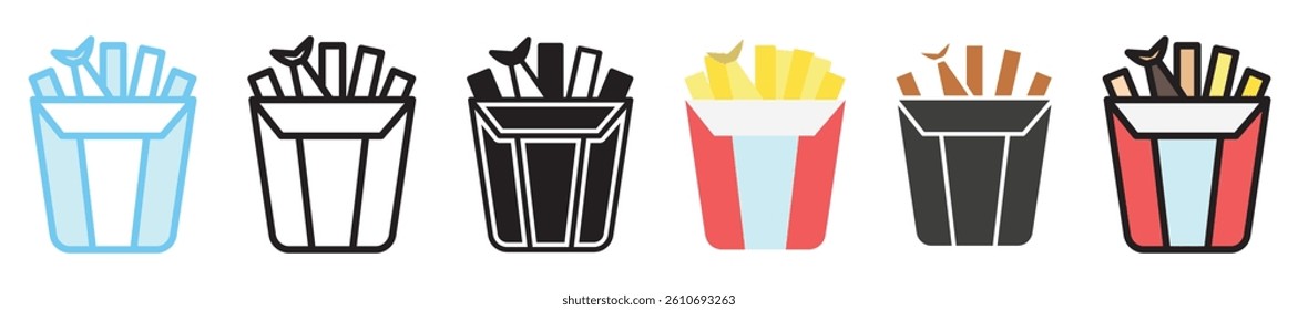 Fish and Chips multi style, mini illustration icon set. outline, flat, glyph, line color, UI, UX, app and web, digital or print. vector EPS 10 related to street food, food festival.