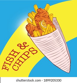 fish and chips with newspaper wrapped vector illustration