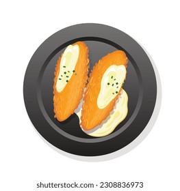 fish and chips on plate vector illustration