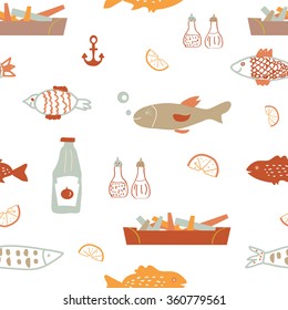 Fish  and chips seamless pattern - sketchy vector design