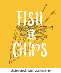 Fish and chips. Sketchy hand-drawn vector illustration. Traditional fast food.