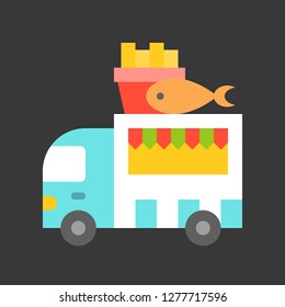 Fish and chips truck vector, Food truck flat design icon