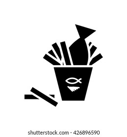 Fish and chips vector icon or logo isolated. Fast food illustration or menu template for restaurant, bar, pub. Authentic British food.