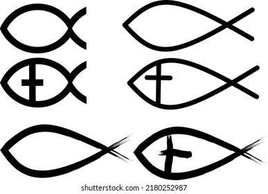 Fish christian icon set vector