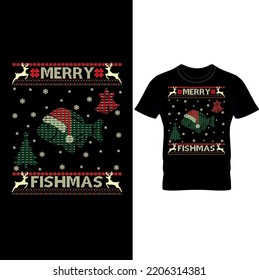 Fish in a Christmas Hat Christmas Celebration Course- Merry Fishmas- Christmas T-shirt Design –Merry Fishmas Bass Fish Fishing Christmas Ugly Sweater Xmas T-Shirt, Fishing Sweatshirt, Fishing Gift.