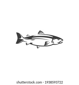 Fish Chum Or Pink Salmon, Sockeye Isolated Monochrome Icon. Vector Seafood, Fishing Sport Trophy Underwater Animal. Herring Or Sea Humpback, Trout Fish Fishery Mascot, Freshwater Animal