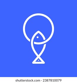 fish circle geometric modern minimal line style clean logo design vector icon illustration