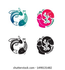 fish circle logo goldfish flying fish