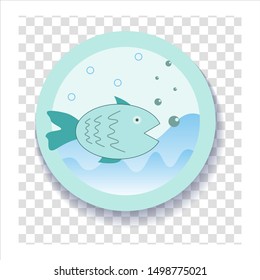 Fish in circle shadow, fish symbol isolated.