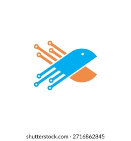 Fish circuit shape logo icon desing