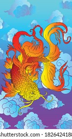 fish and Cloud  tattoo doodle illustration  pattern  with isolate background and colorful tone