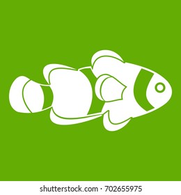 Fish clown icon white isolated on green background. Vector illustration
