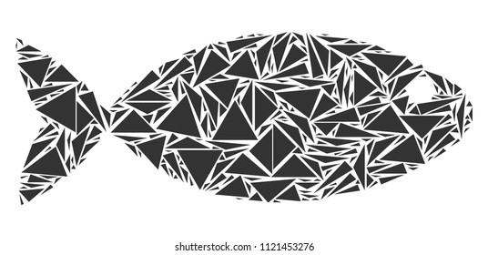 Fish collage of triangle elements in various sizes and shapes. Vector triangles are grouped into fish collage. Geometric abstract vector illustration.