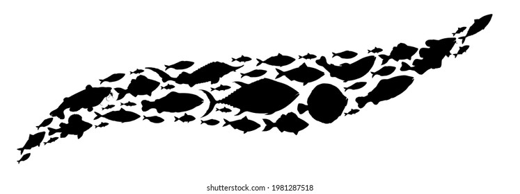 Fish collection. Hand drawn vector illustration. School of fish vector illustration. Food menu illustration. Flat fish set. Sea and river fish.