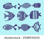 Fish collection marine life element clip art sea animal  vector silhouette isolated editable