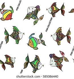 Fish collection  on an isolated background. Vector illustration