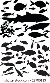 fish collection silhouette - vector