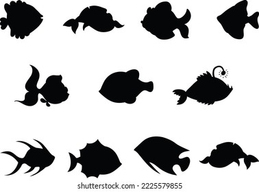 Fish Collections isolated vector Silhouette