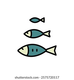 Fish color icon. Industrial commercial seafood fish breeding aquaculture facility. Seafood product sign, ocean fish cooking or culinary ingredient contour symbol. Vector isolated simple illustration.