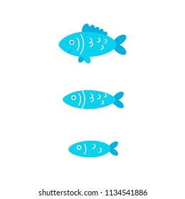 Fish color icons for web, mobile app, logo, infographics,fishing label, craft packaging and food restaurant decor elements