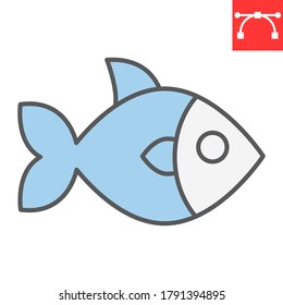 Fish color line icon, restaurant and food, fish sign vector graphics, editable stroke filled outline icon, eps 10