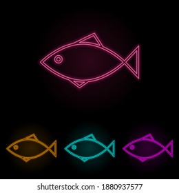 a fish color neon set. Simple thin line, outline vector of web icons for ui and ux, website or mobile application