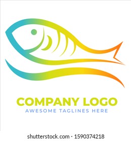 Fish colorful Logo Design Vector template. Logo Design Elements. Fish Logo abstract design vector template. Minimalistic fish symbol design. Fish logo vector icon line art outline template