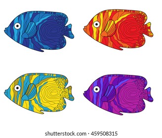 Fish colorful set. Hand drawing. Vector illustration