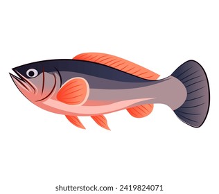 Fish of colorful set. Tn this imaginative artwork a brilliantly colored fish comes to life in a charming cartoon design on a white background. Vector illustration.