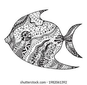 Fish for coloring book for adults vector illustration. Anti-stress coloring. Isolated icon.