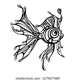 Fish coloring book for adults vector illustration. Antistress coloring page in  Zentangle style. Black and white lines.