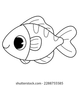 Fish coloring book for kids. Coloring page. Monochrome black and white illustration. Vector children's illustration