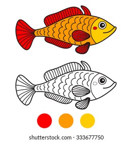 Fish. Coloring book page. Cartoon vector illustration. Game for children

