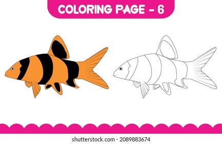 Fish Coloring book page for kids. Black and white page for baby coloring book.Vector Cute Cartoon Fish.